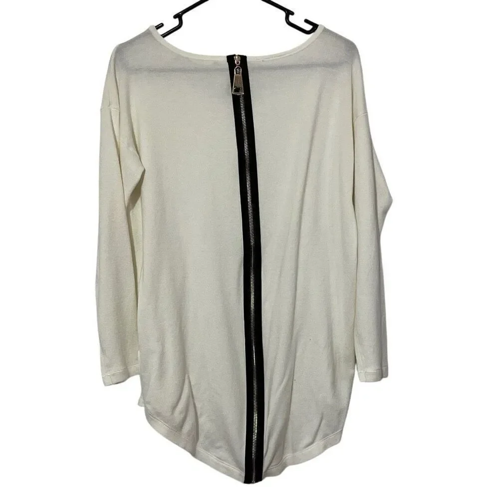 Soft Surroundings Marguiles Zip Back Tunic Sweater Top Ivory Size S